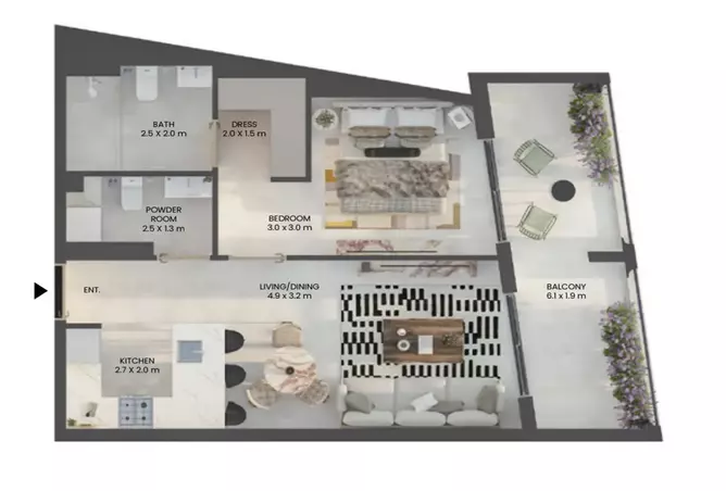 Weybridge Gardens 3 — 1BR floor plan