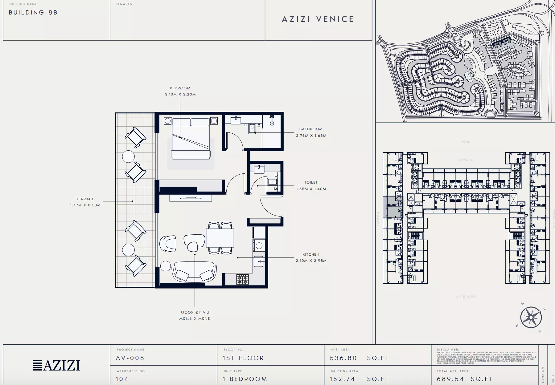 Azizi Venice 8 Type 104-Building B, 1 bed