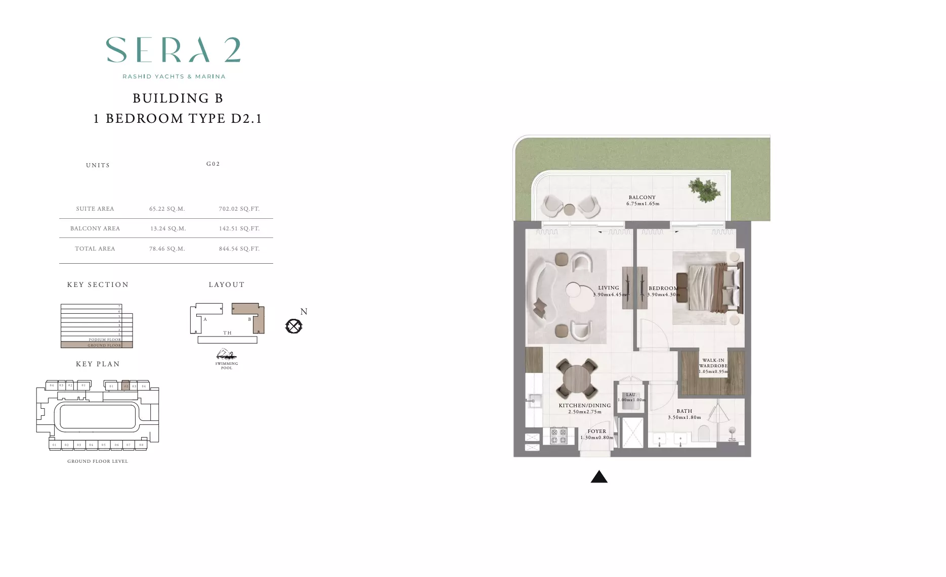 Sera Phase 2 By Emaar Type D2.1-Building B, 1 bed