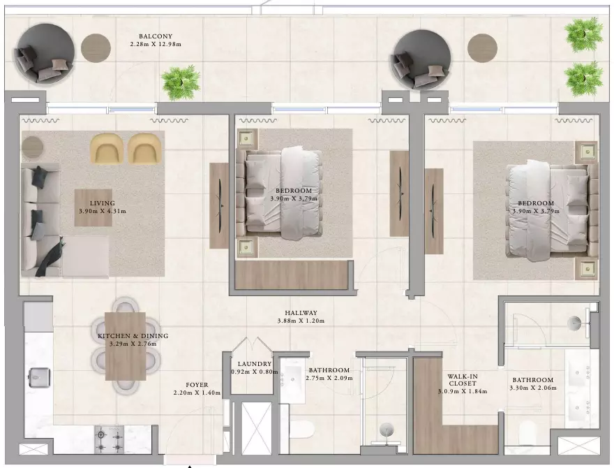 Greenside Residence Type 1, 2 beds
