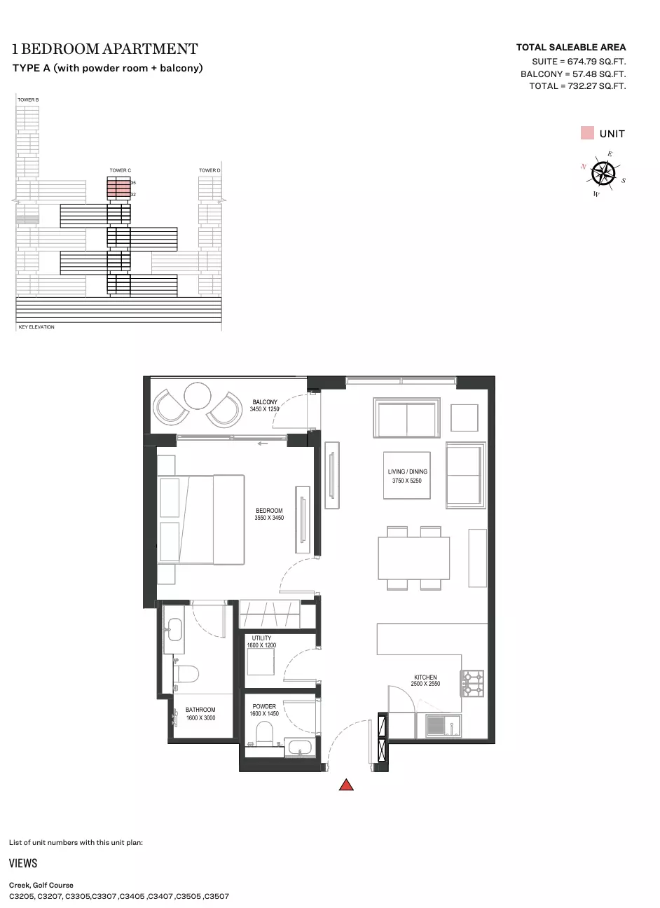 Sobha One Type A | Tower C, 1 bed