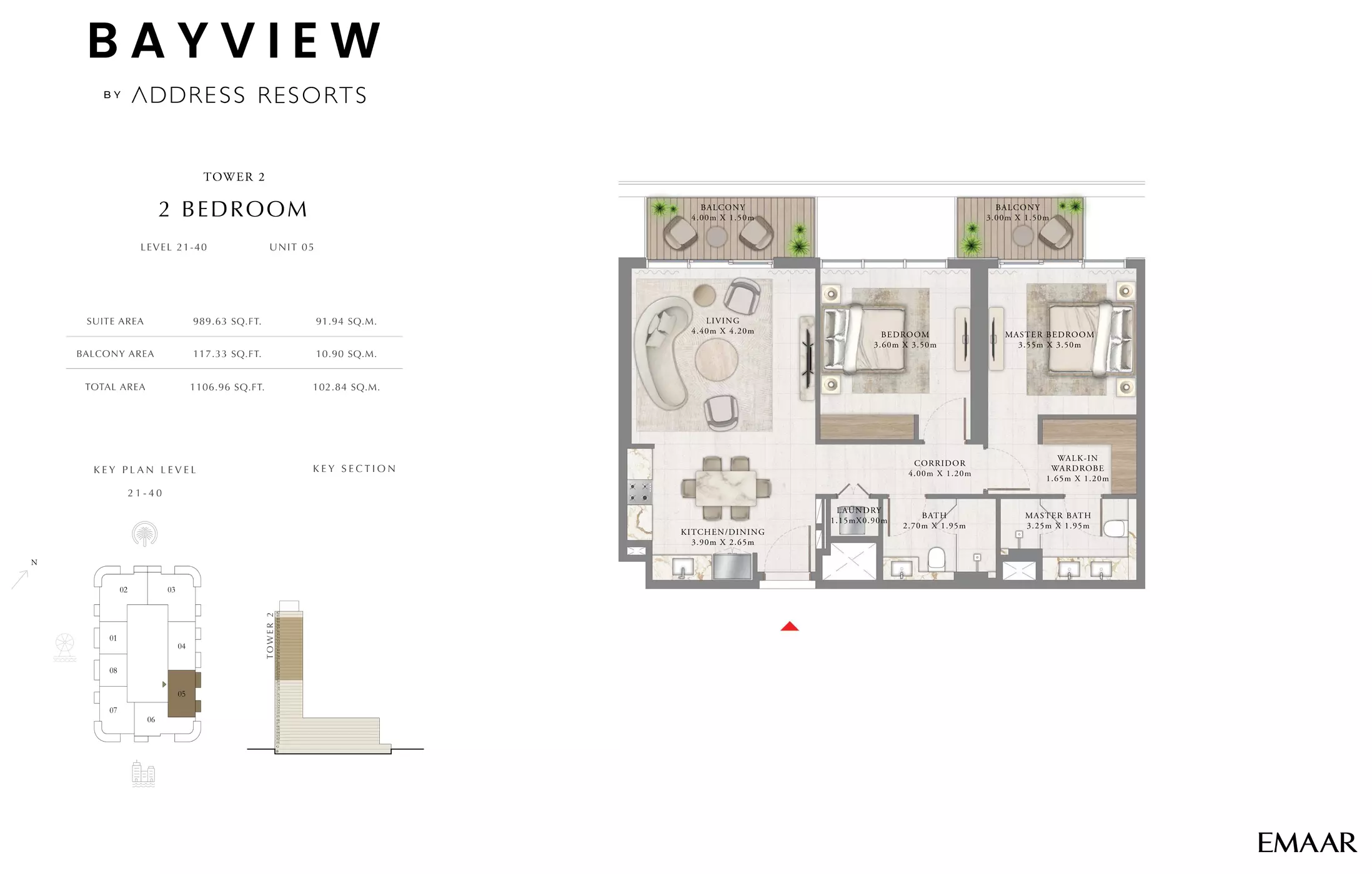 Bayview By Emaar Unit 5, Level 21-40, 2 beds