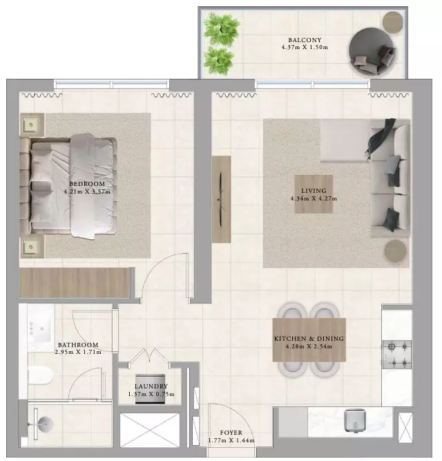 Greenside Residence — 1BR floor plan