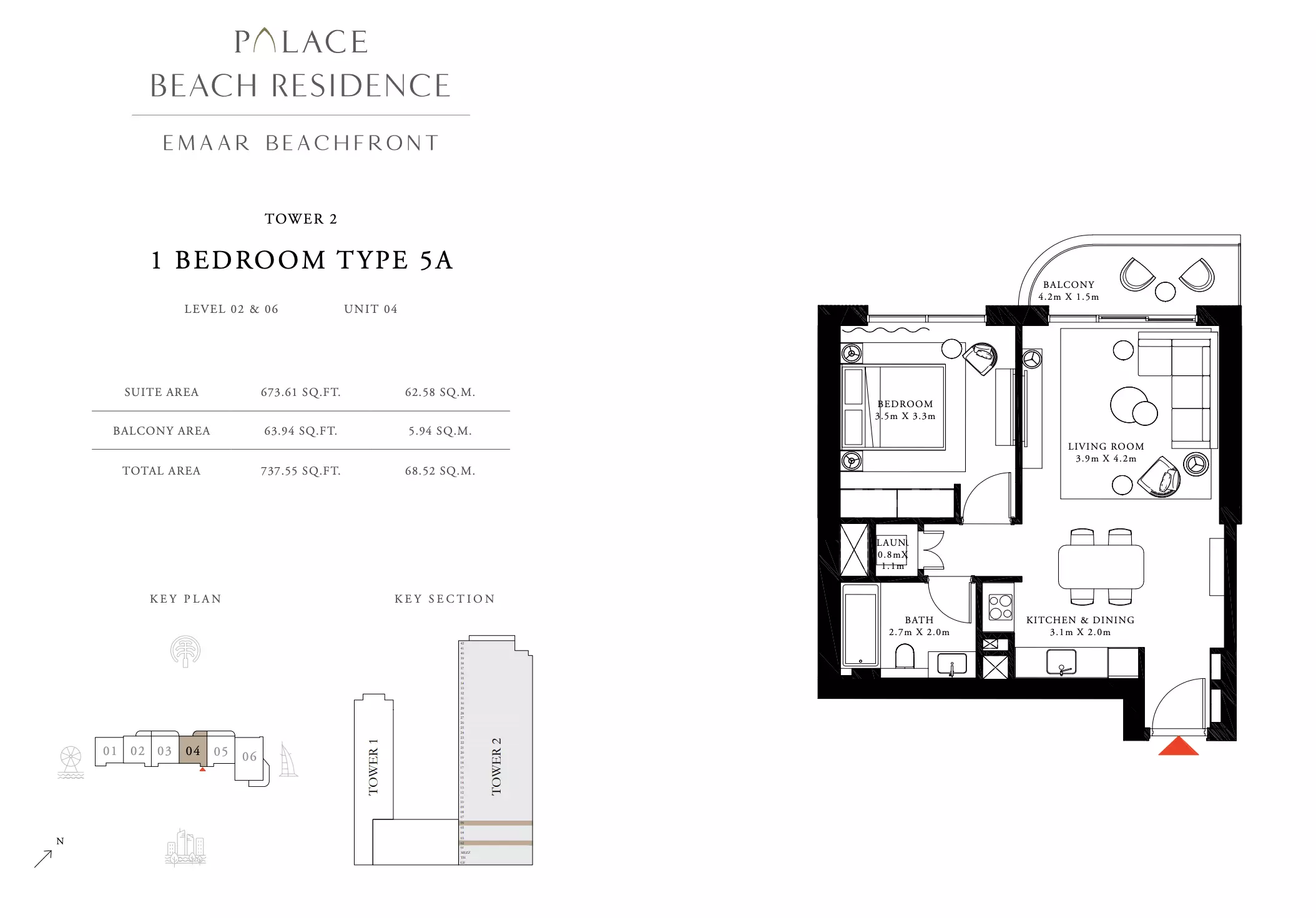Palace Beach Residence Type 5A, 1 bed