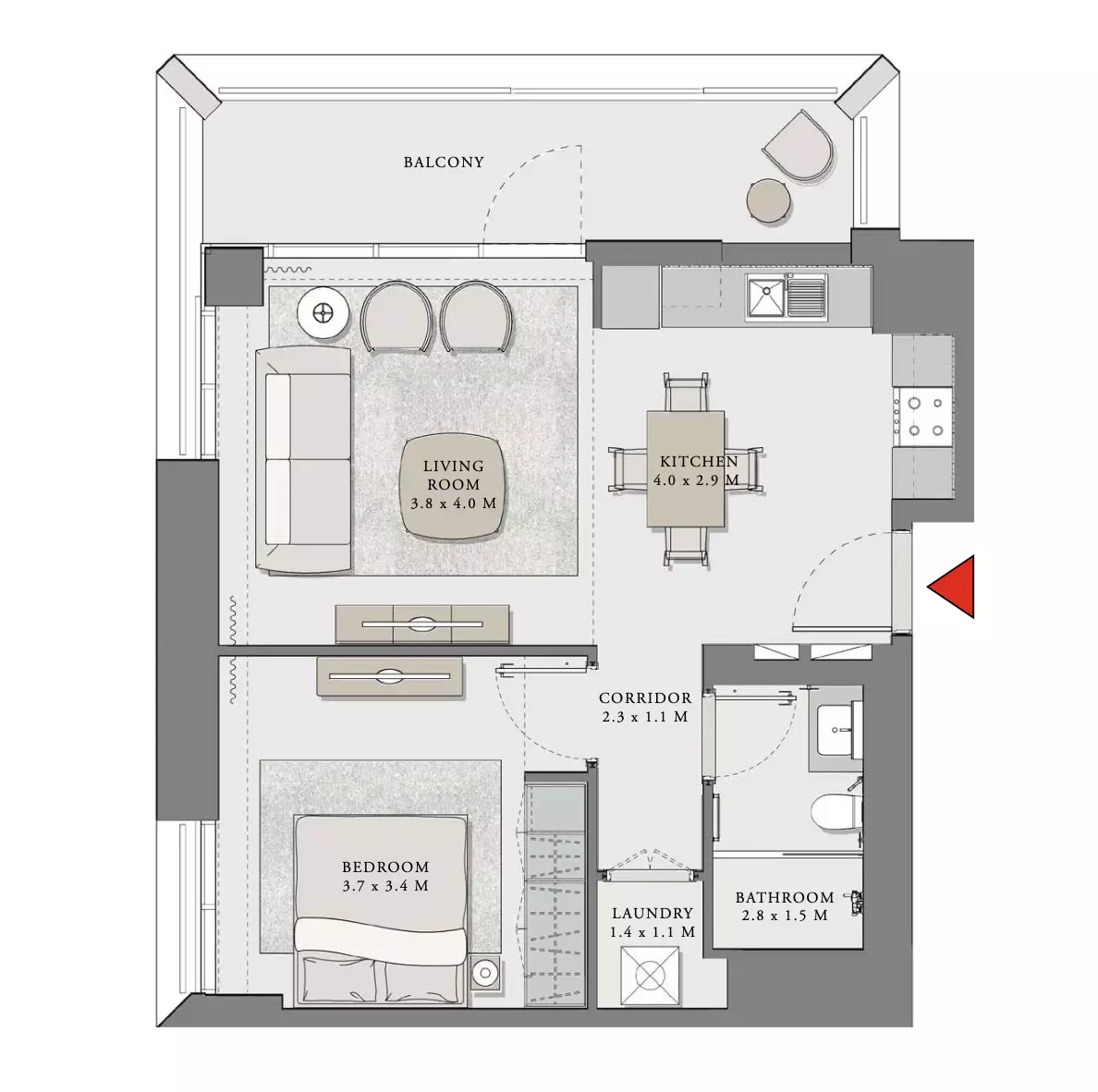 Creek Beach - Lotus — 1BR floor plan