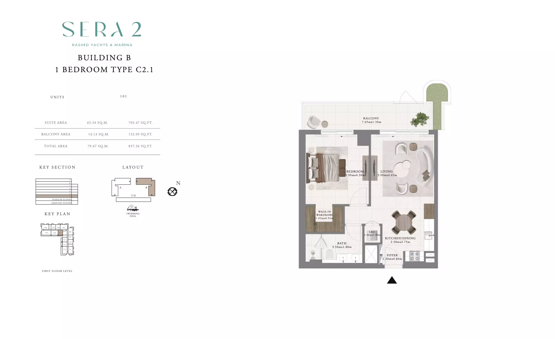 Sera Phase 2 By Emaar Type C2.1-Building B, 1 bed