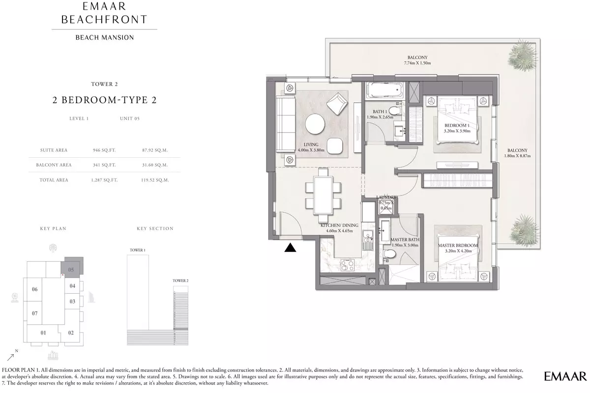 Beach Mansion Tower 2 Type 2, Level 1, unit 05, 2 beds