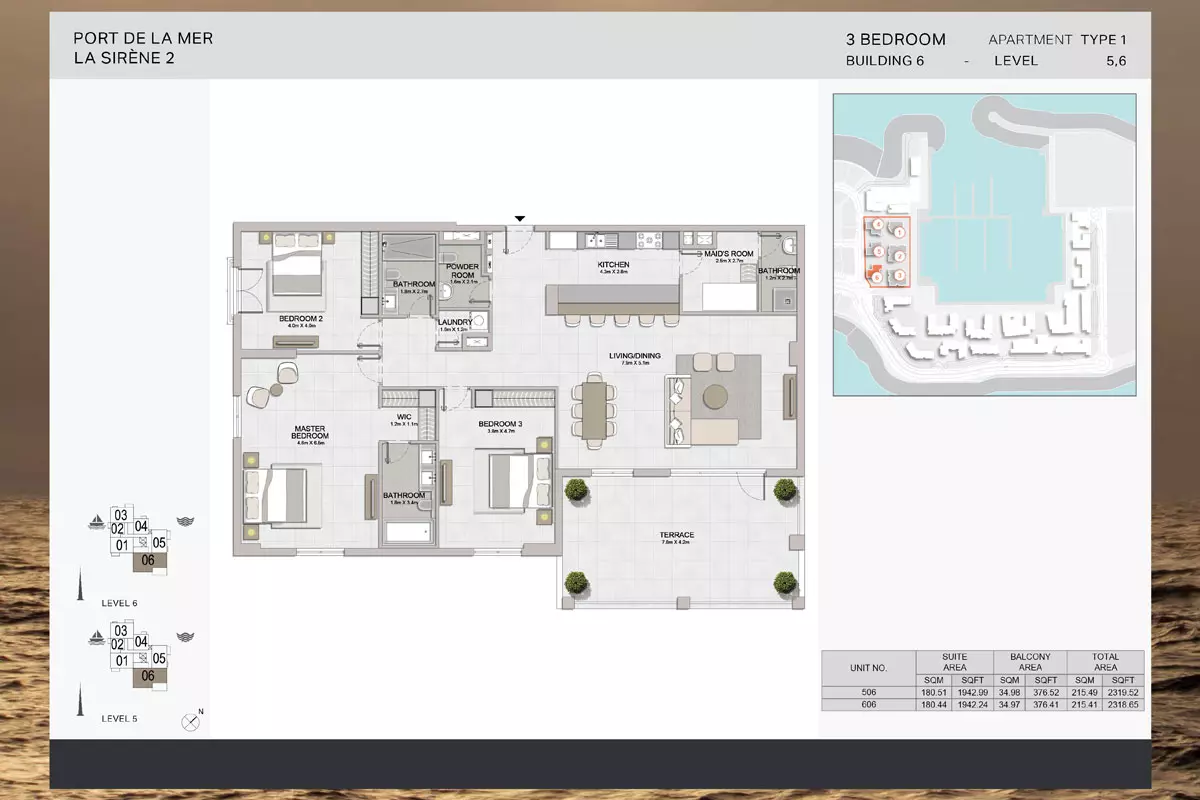 La Sirene Phase 2 By Meraas Type 1-Building 6, 3 beds