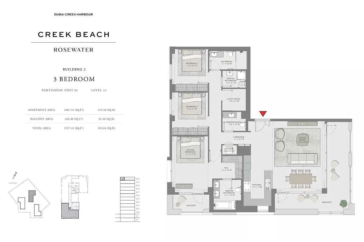 Creek Beach Rosewater B2-Type A, 3 beds