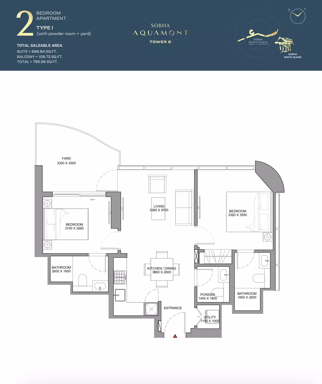 Sobha Aquamont Type I-Tower B, 2 beds