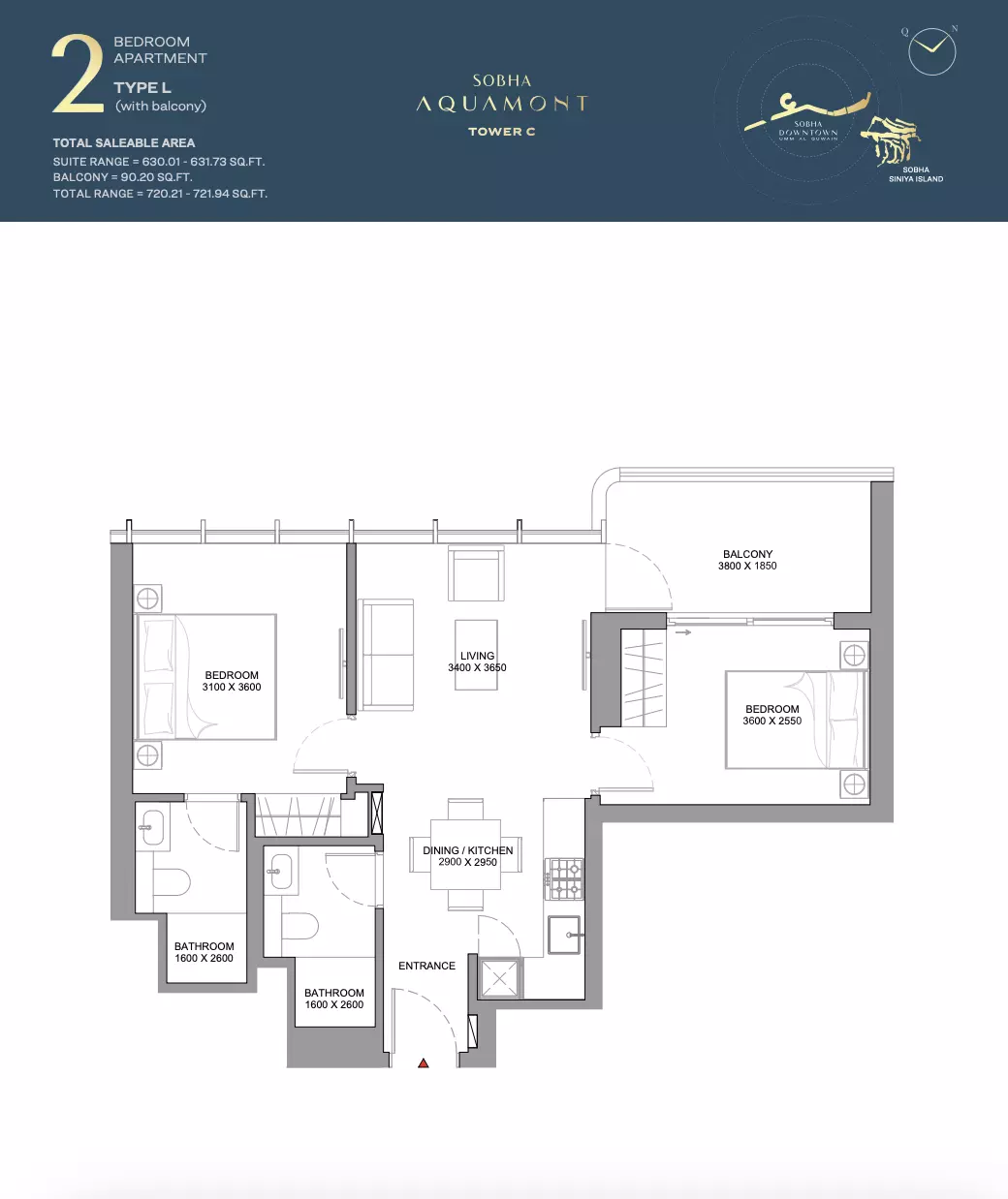 Sobha Aquamont Type L-Tower C, 2 beds