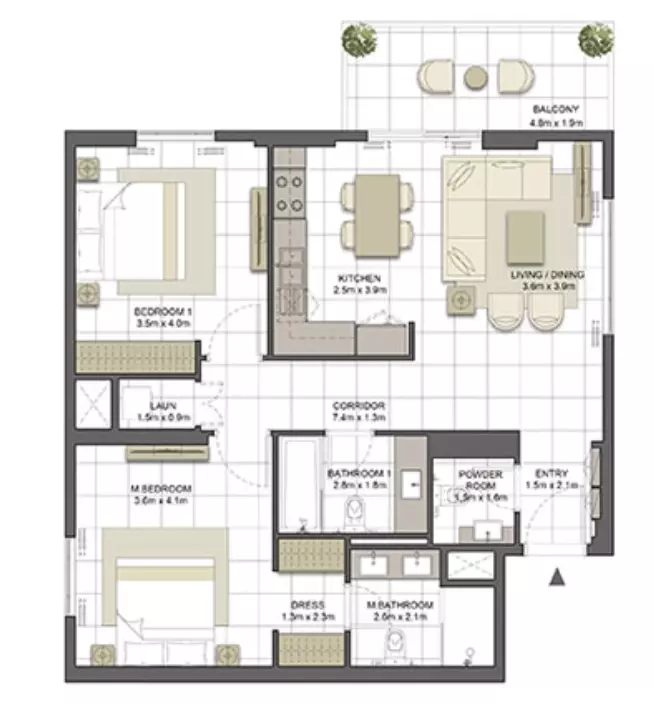 Crystal Residences — 2BR floor plan