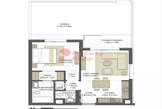 Aysha Residences By Eagle Hills — 1BR floor plan