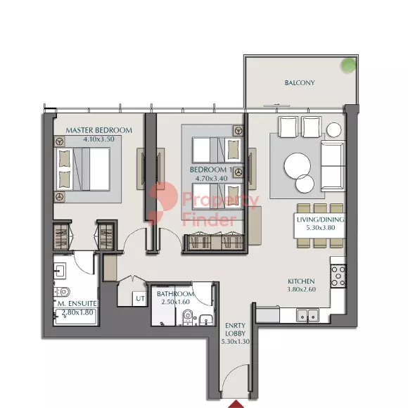 Park Views Residences B — 2BR floor plan