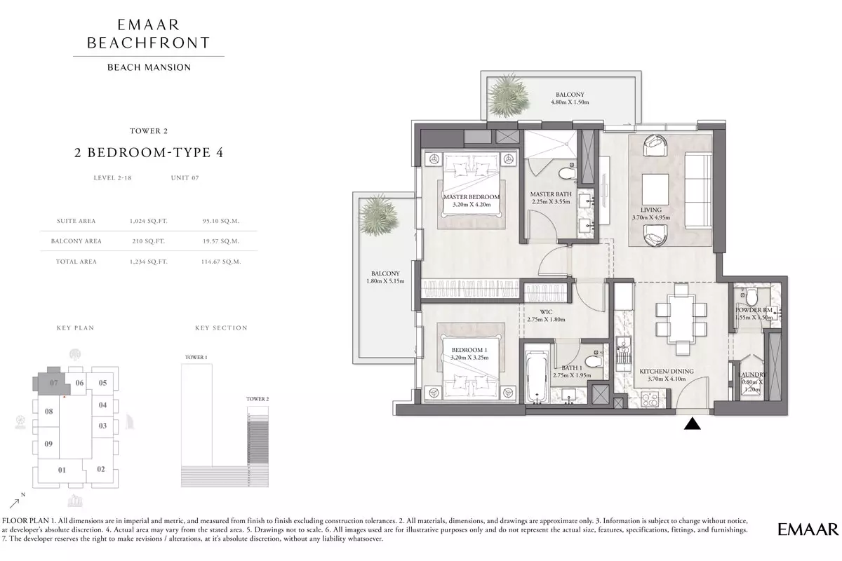 Beach Mansion Tower 2 Type 4, Level 2-18, Unit 07, 2 beds