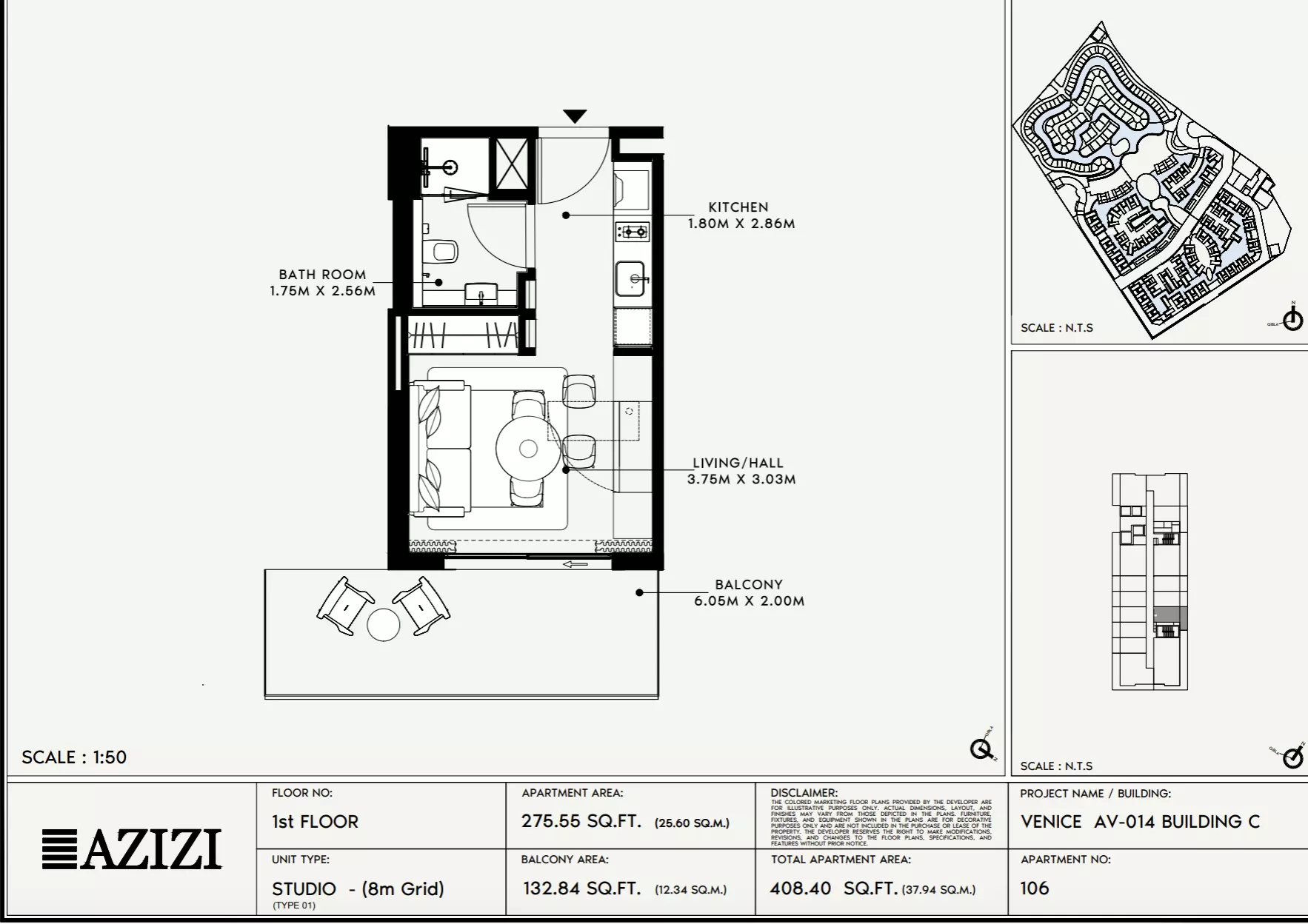 Azizi Venice 14 — Studio floor plan