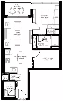 The Crest By Sobha Type B, 1 bed