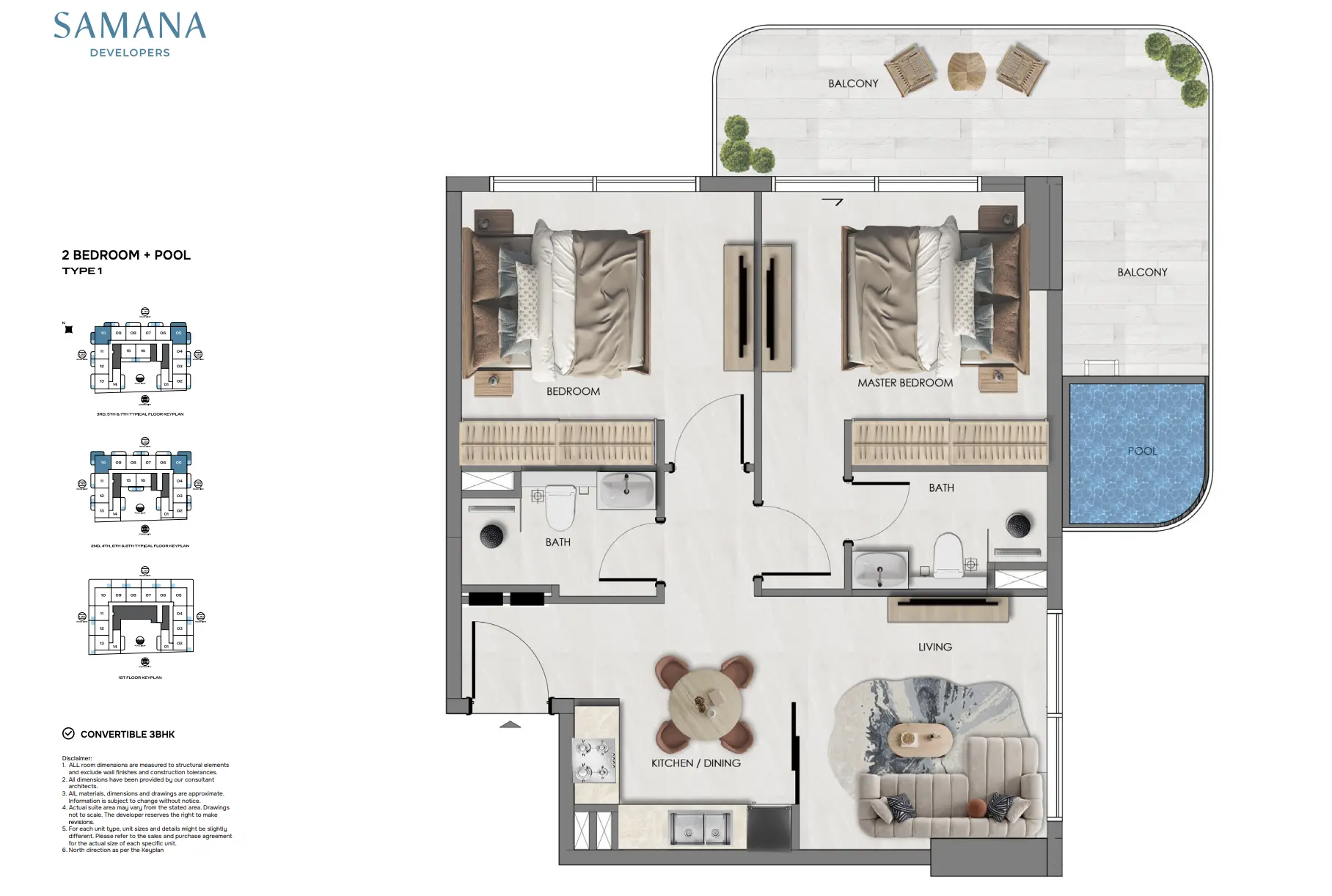 Portside By Samana Developers — 2BR floor plan