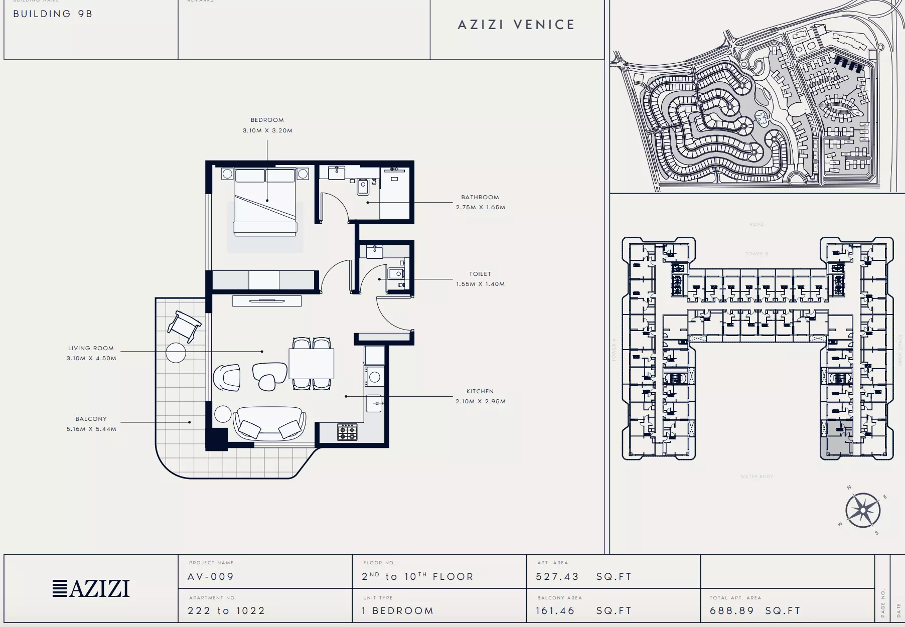 Azizi Venice 9 Type 222-Building B, 1 bed