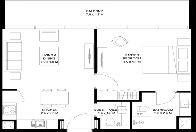 Nesba 1 By Arada — 1BR floor plan