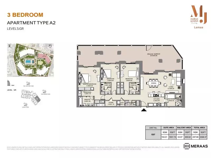 Lamaa Mjl Building 4 -Type A2 - Unit G07, 3 beds