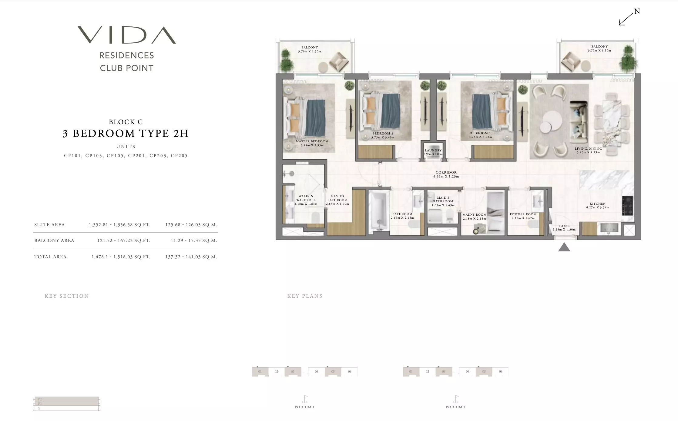 Vida Residences Club Point Type 2 H - Block C, 3 beds