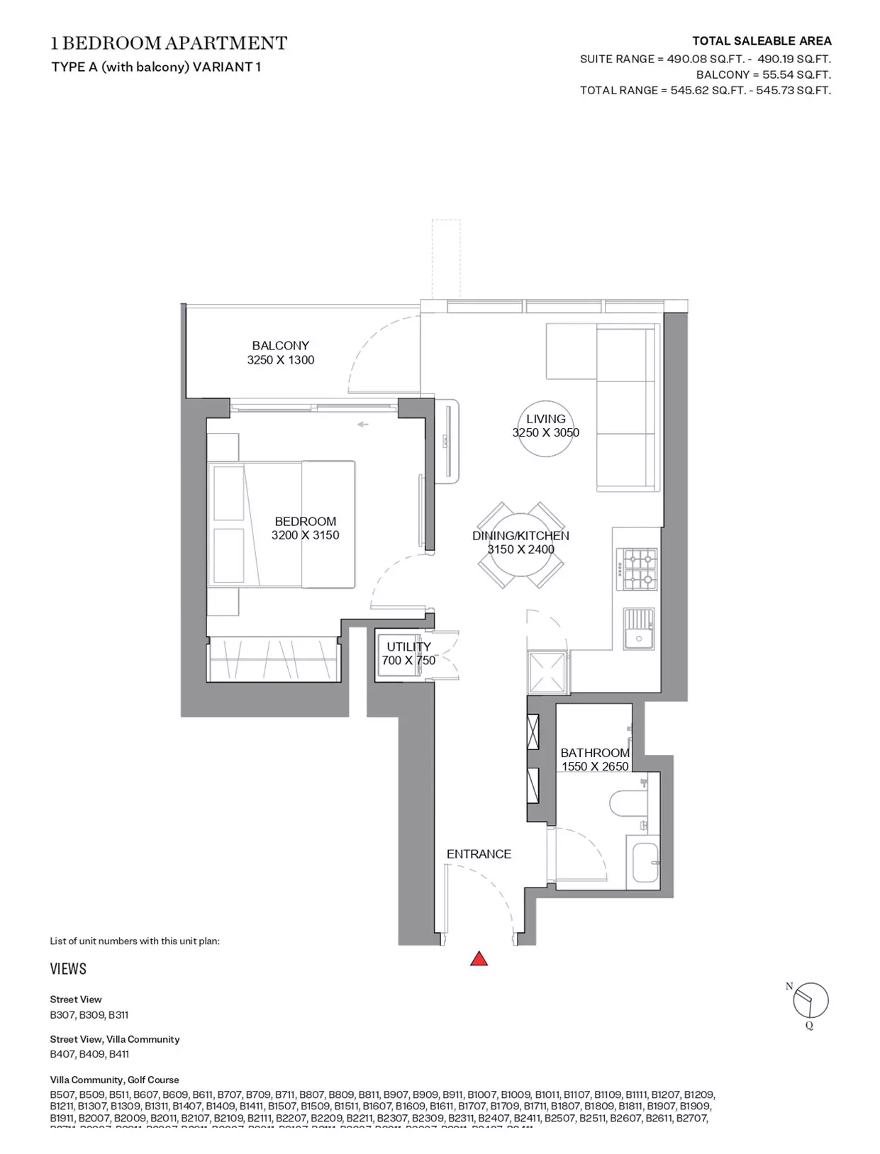 Sobha Orbis Type A-Variant 1-Tower B, 1 bed