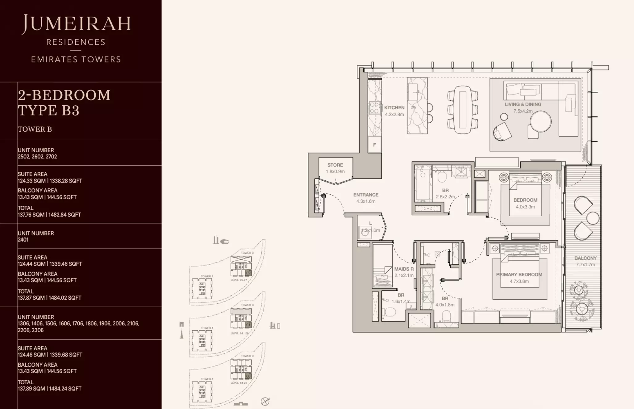 Jumeirah Residences Emirates Towers Type B3-Tower B, 2 beds