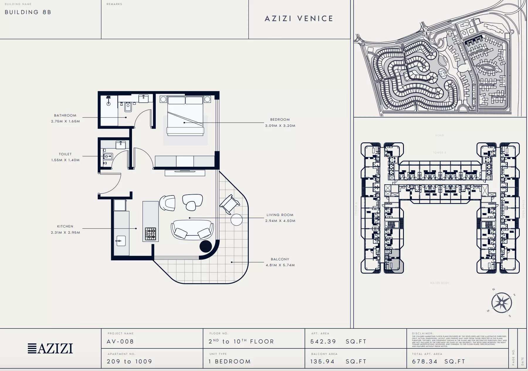 Azizi Venice 8 Type 209-Building B, 1 bed