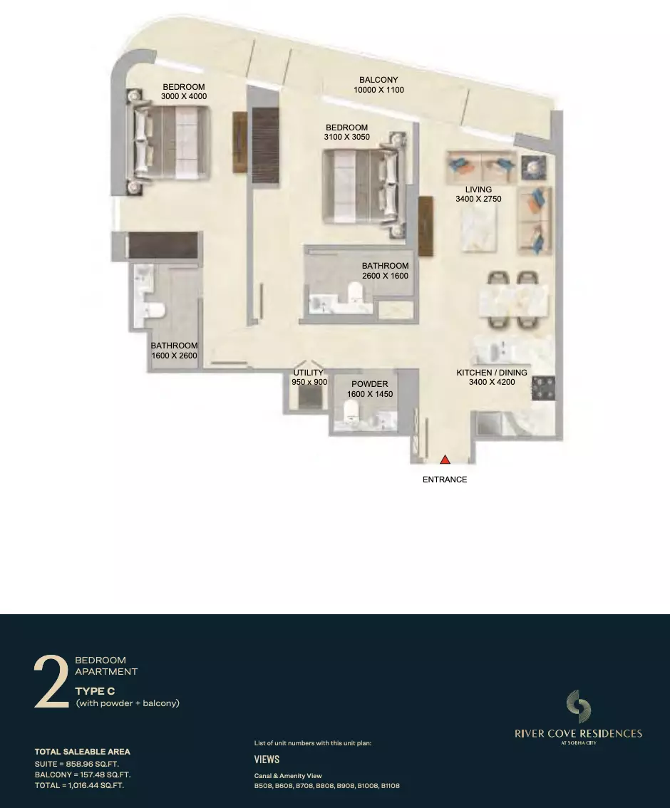 River Cove Residences at sobha city Type C-Tower B, 2 beds
