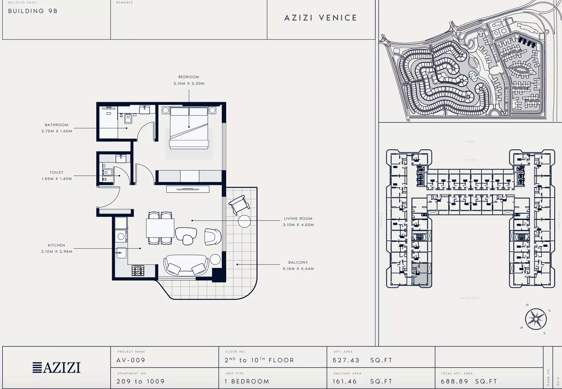 Azizi Venice 9 Type 209-Building B, 1 bed