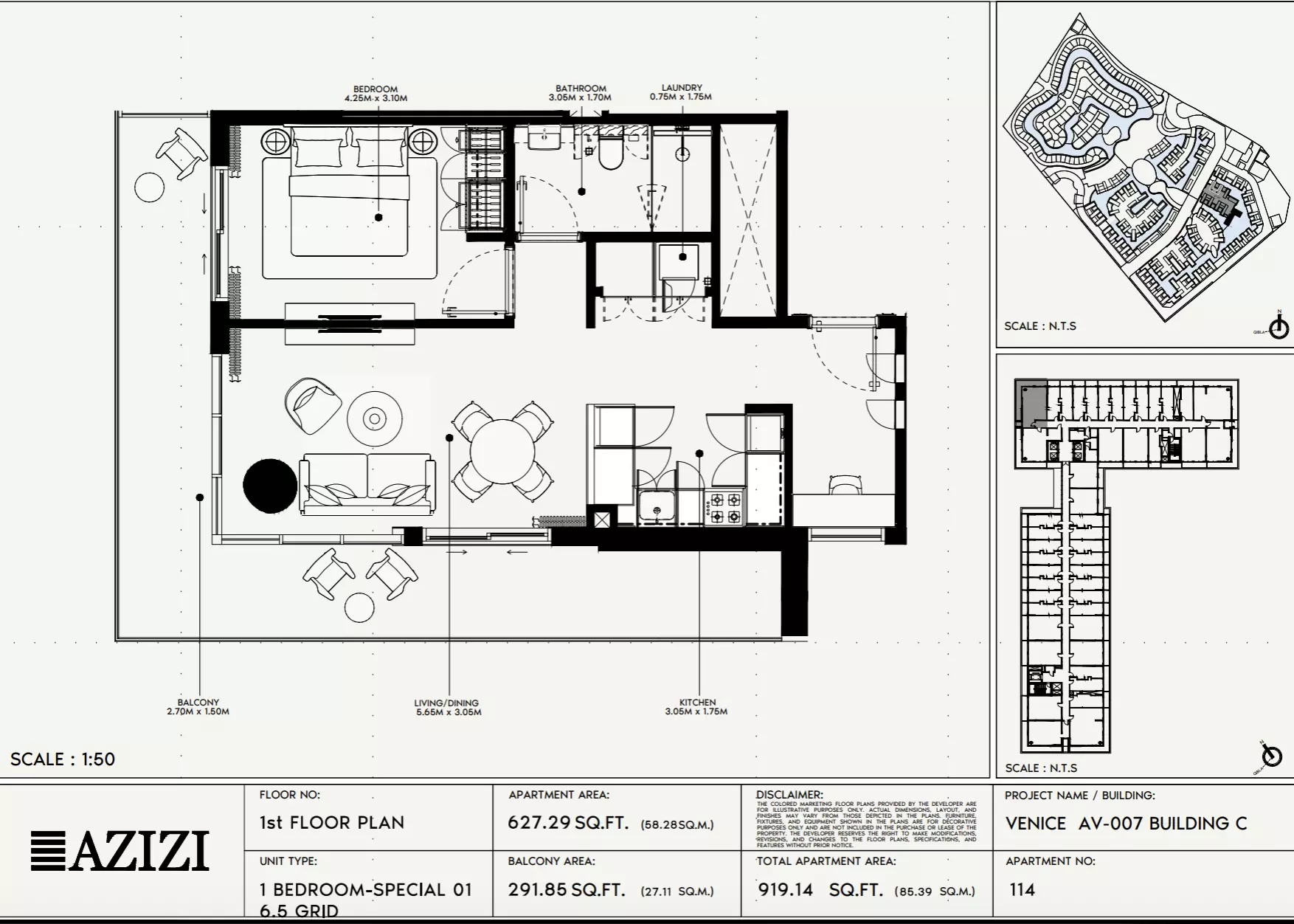 Azizi Venice 7 Type 114-Building C, 1 bed