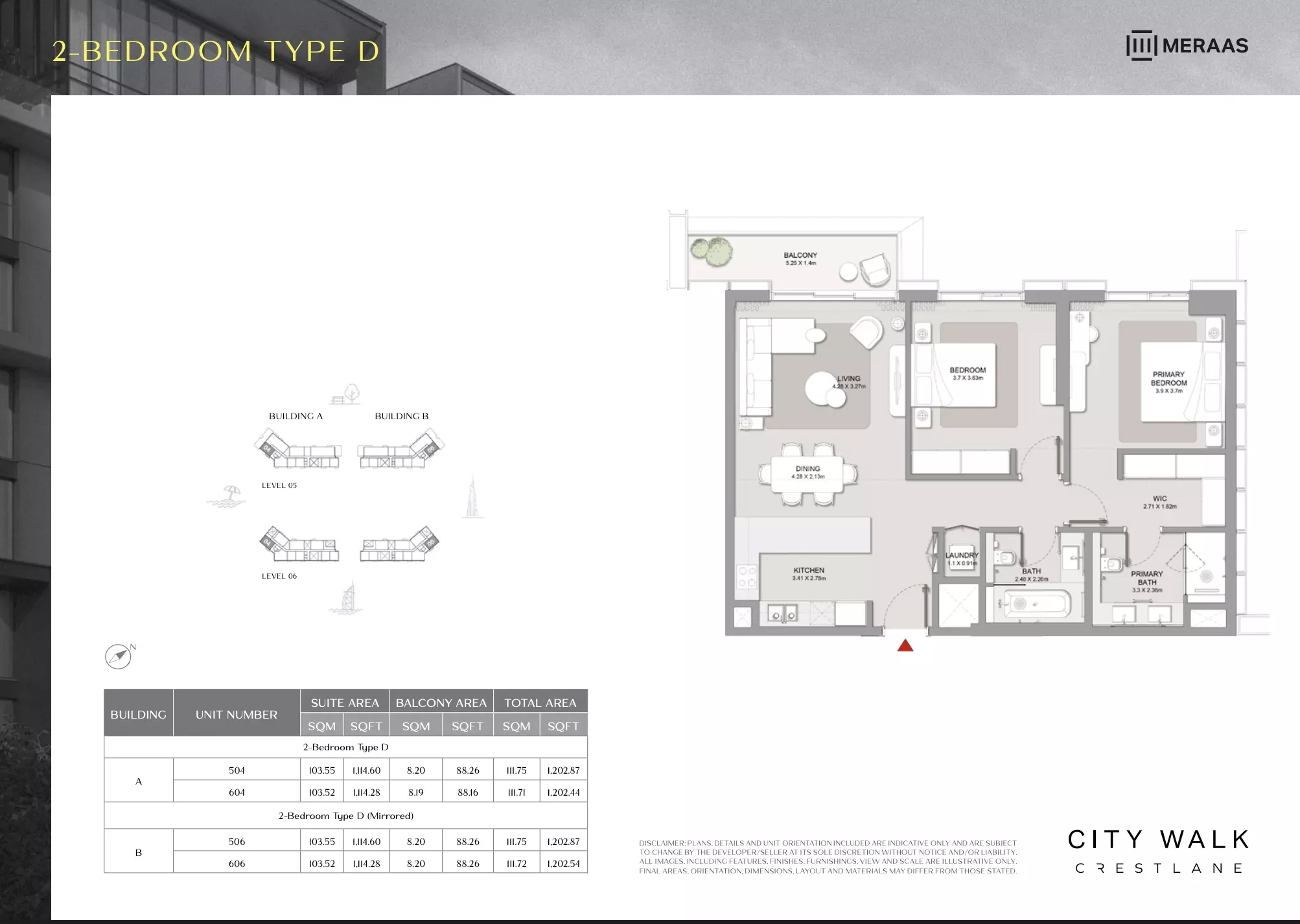 City Walk Crestlane Type D Mirrored - 2 BR, 2 beds