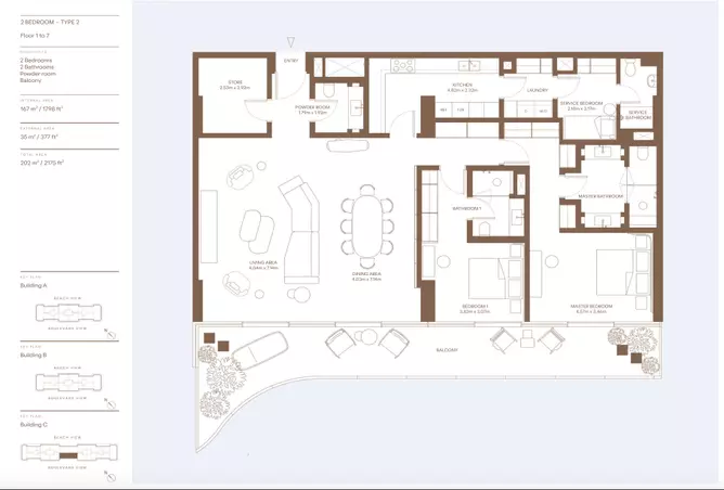 Dubai Harbour Residences (Area 1) — 2BR floor plan