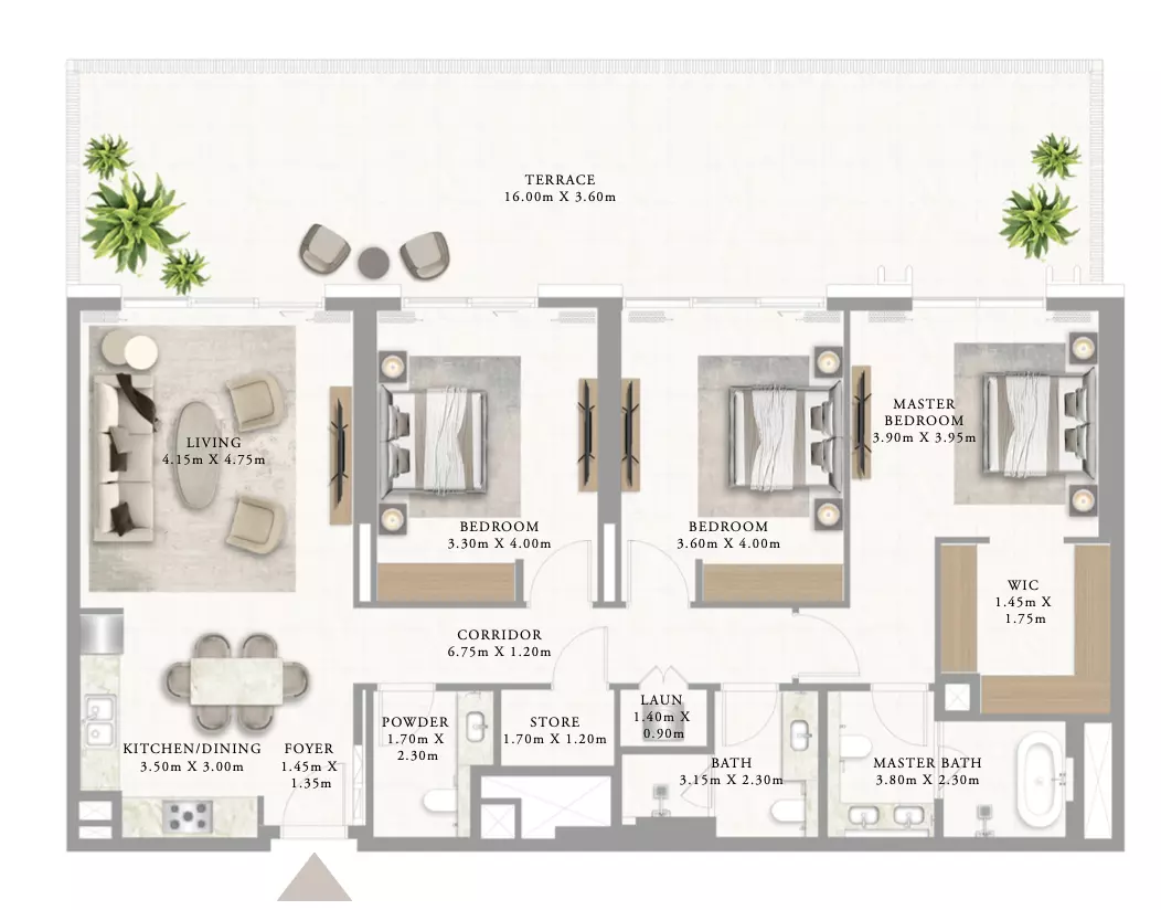Address Residences Al Marjan Island Building 2 _ Type 1 3BDR, 3 beds