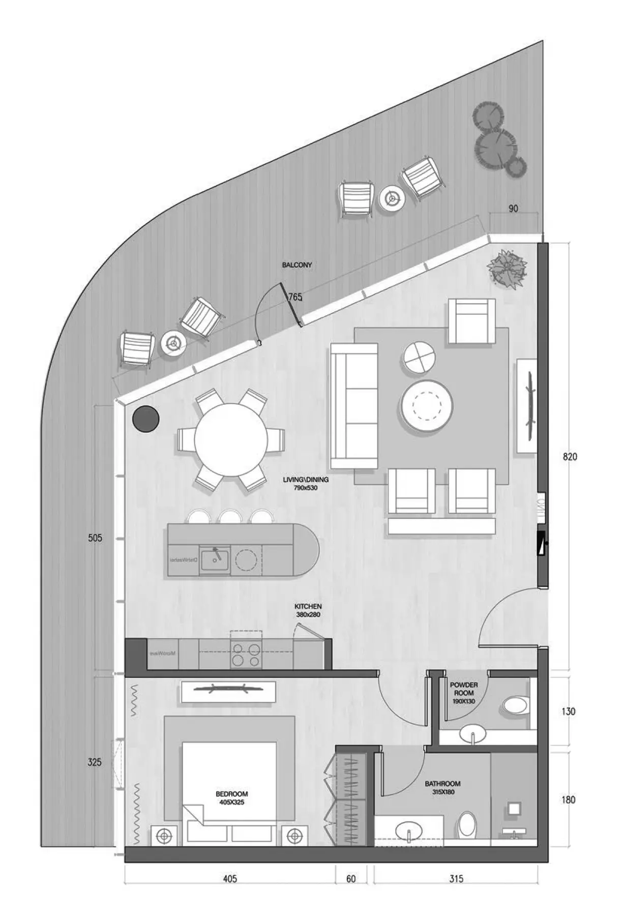 Quattro Del Mar — 1BR floor plan