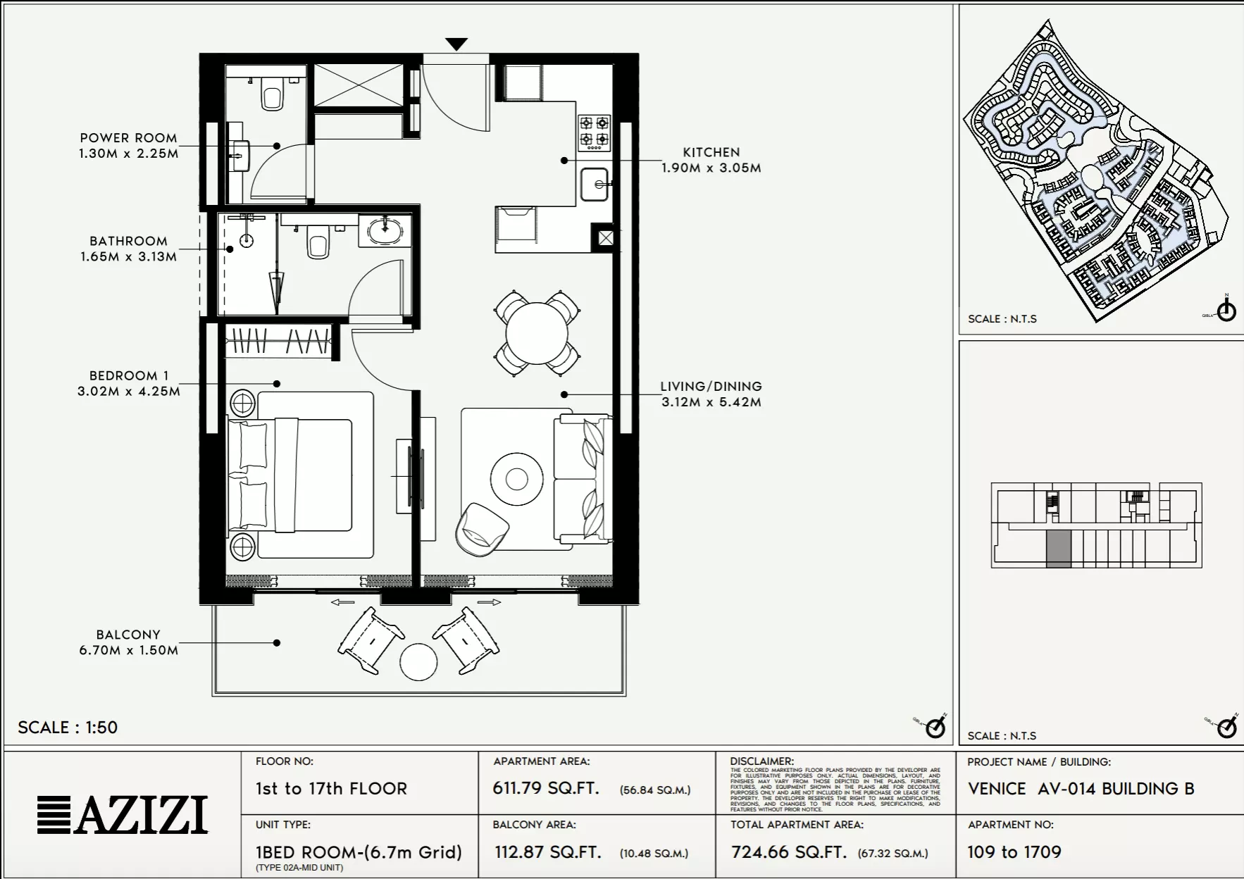 Azizi Venice 14 Type 109-Building B, 1 bed