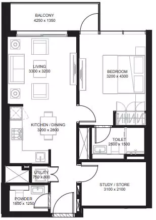 Sobha Hartland - Crest Grande — 1BR floor plan
