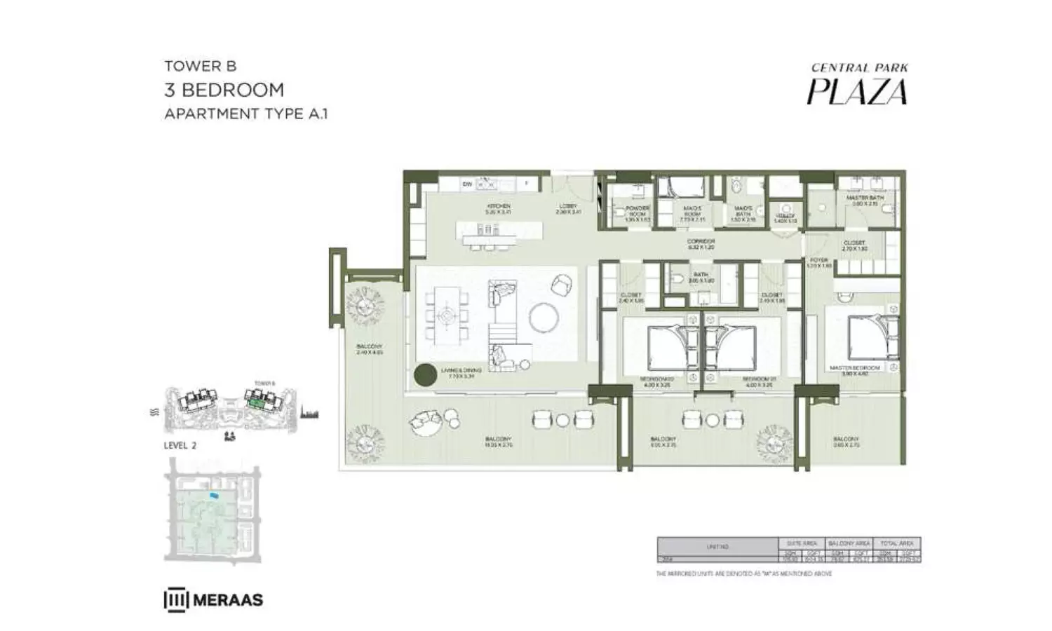Central Park Plaza Tower B-Type A1, 3 beds