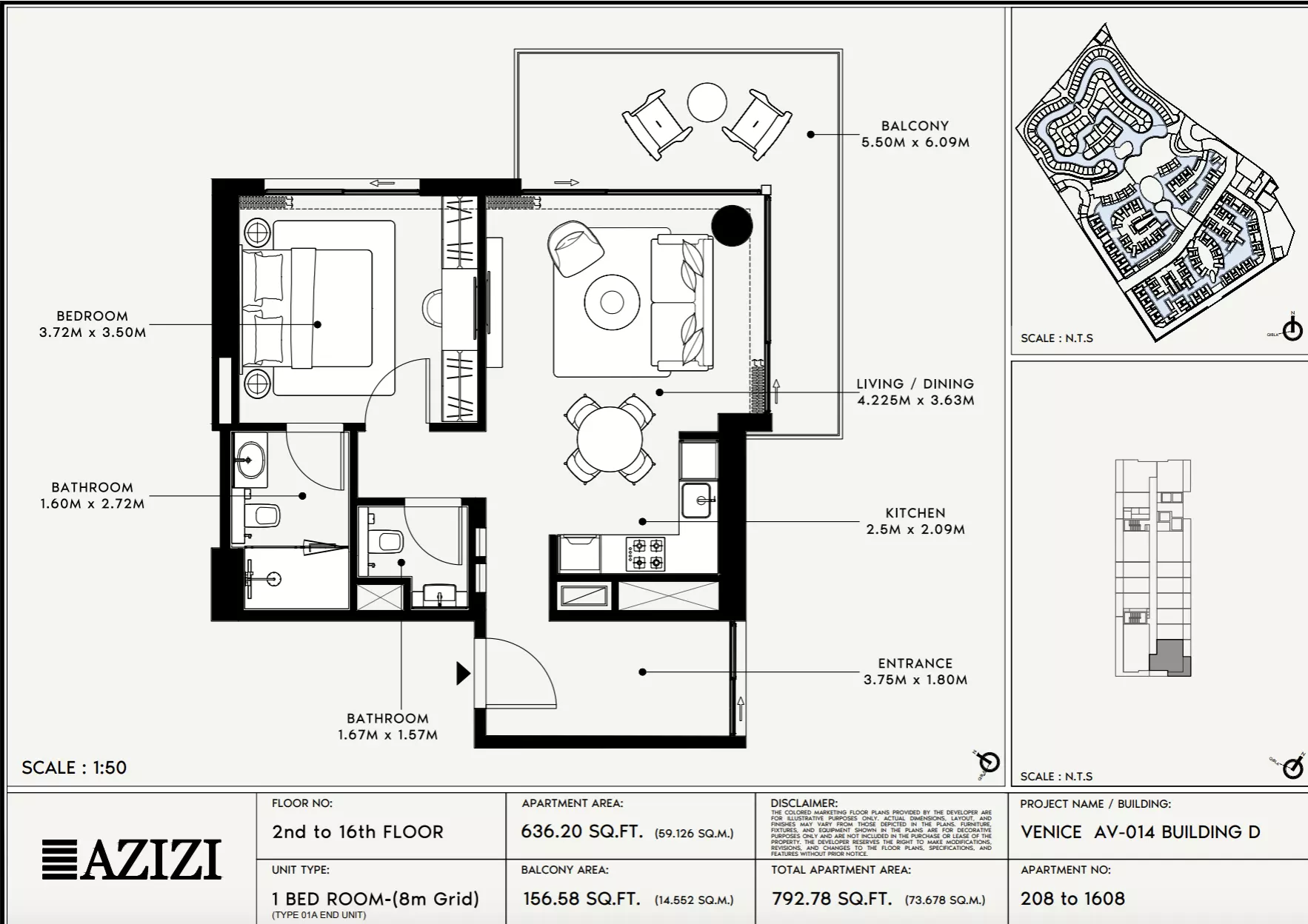 Azizi Venice 14 Type 208-Building D, 1 bed