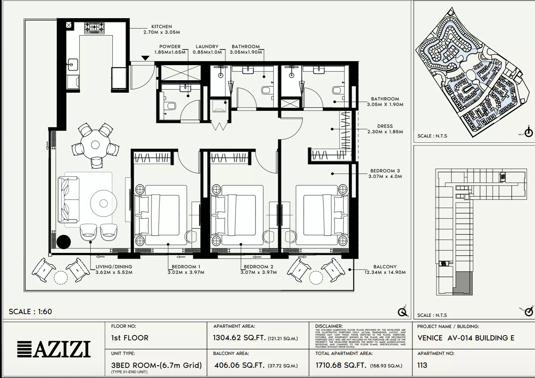 Azizi Venice 14 Type 113-Building E, 3 beds