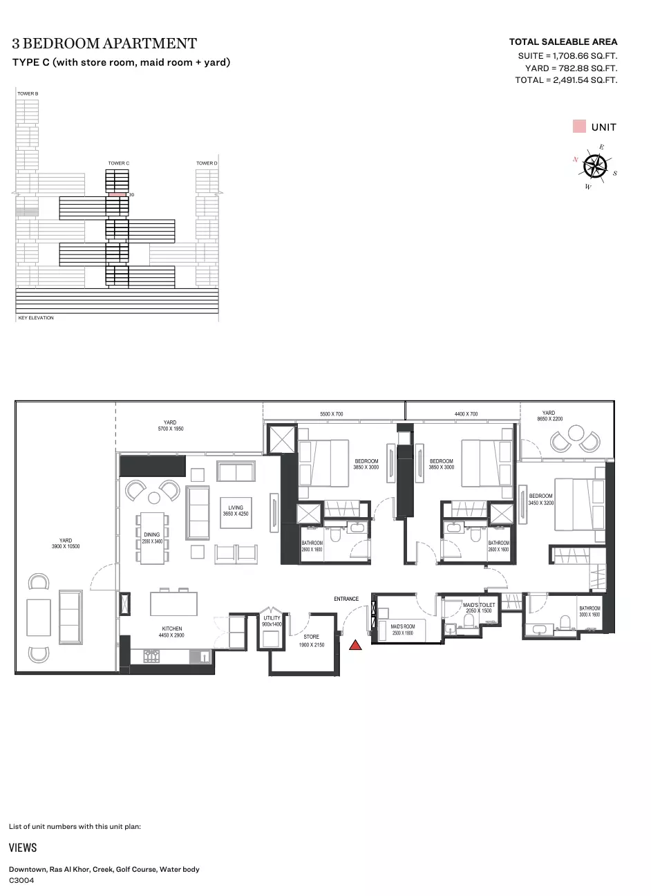 Sobha One Type C | Tower C, 3 beds