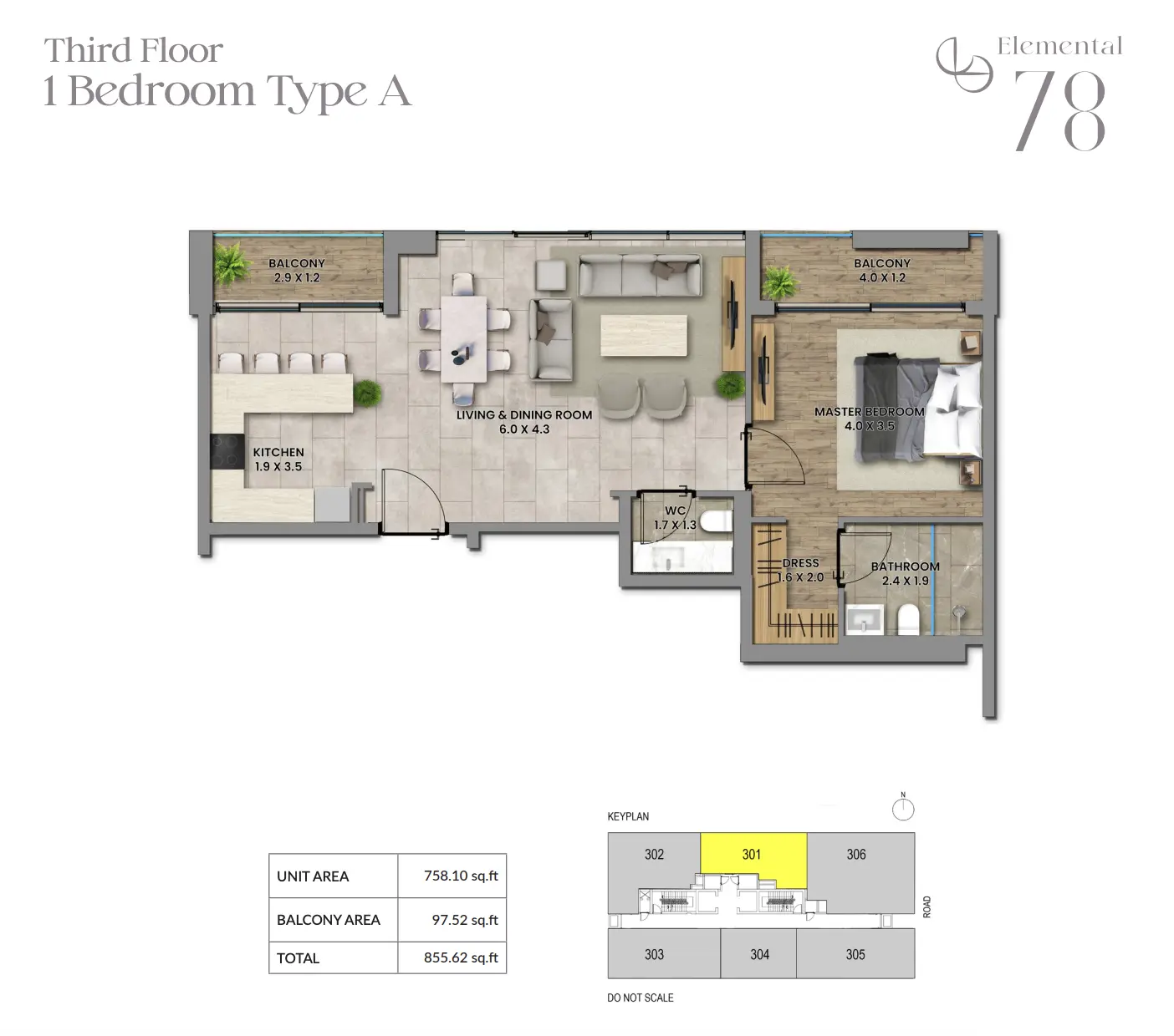 Elemental 78 — 1BR floor plan