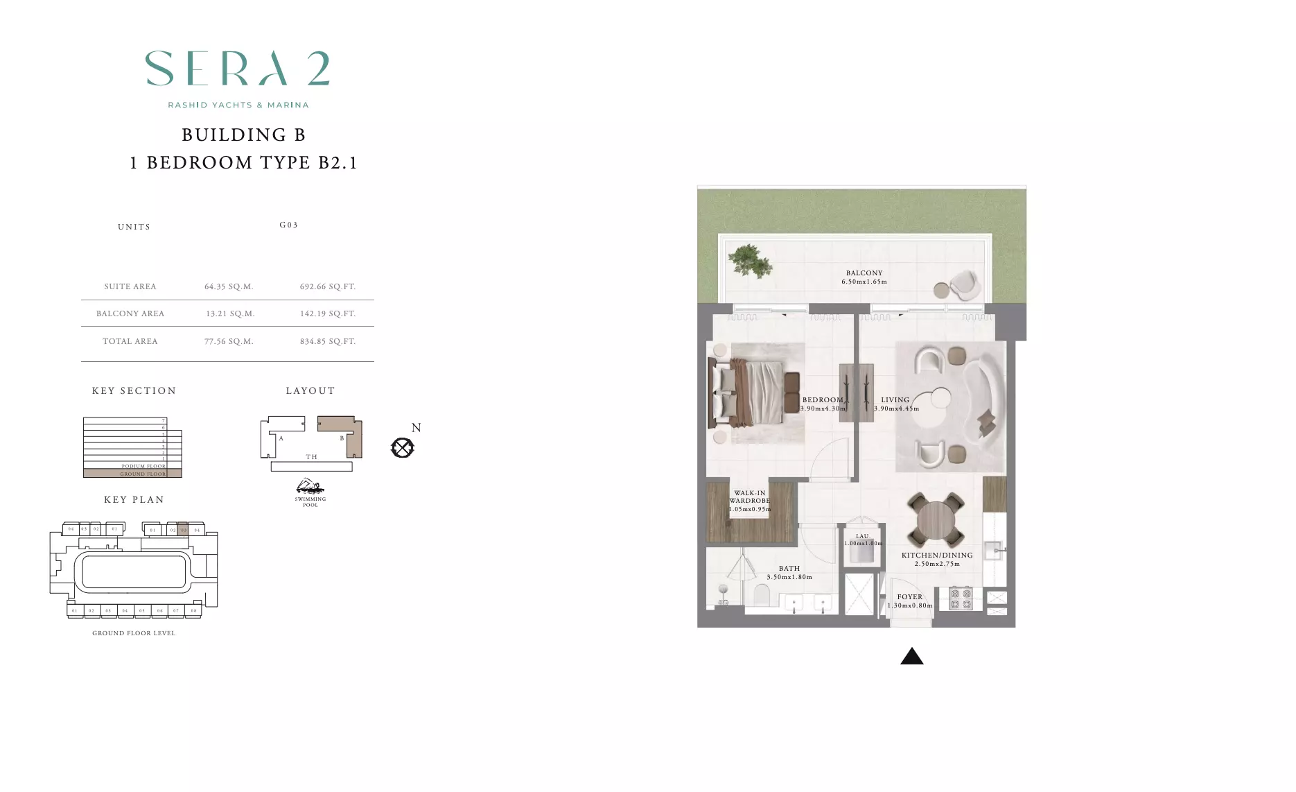 Sera Phase 2 By Emaar Type B2.1-Building B, 1 bed