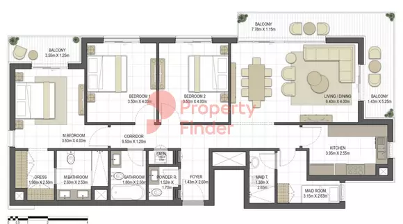 Aysha Residences By Eagle Hills B2-TYPE 3C-2, 3 beds
