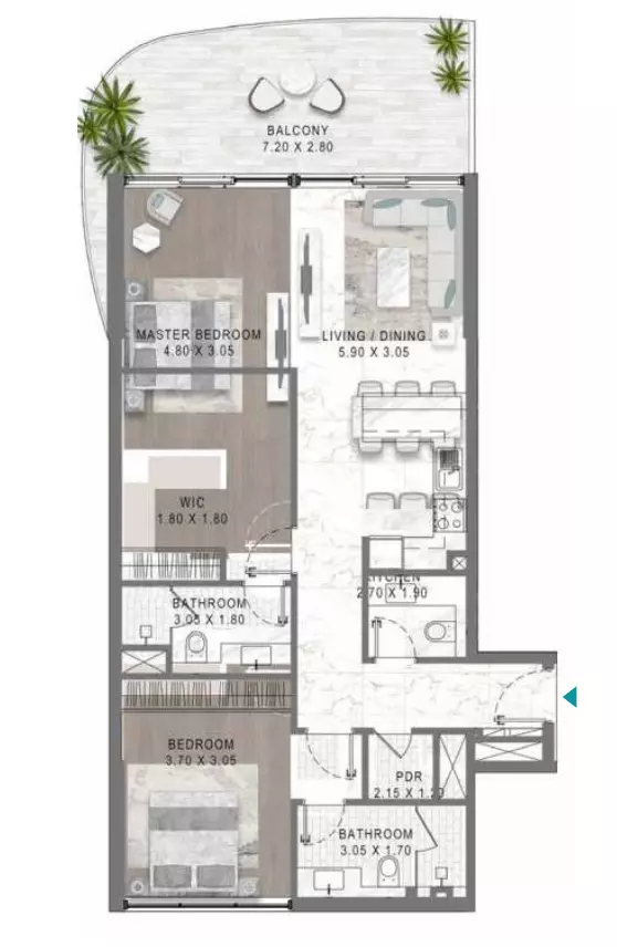 Lagoons Views Phase 2 By Damac Tower 11C, 11D, 12C & 12D Type 3, 2 beds