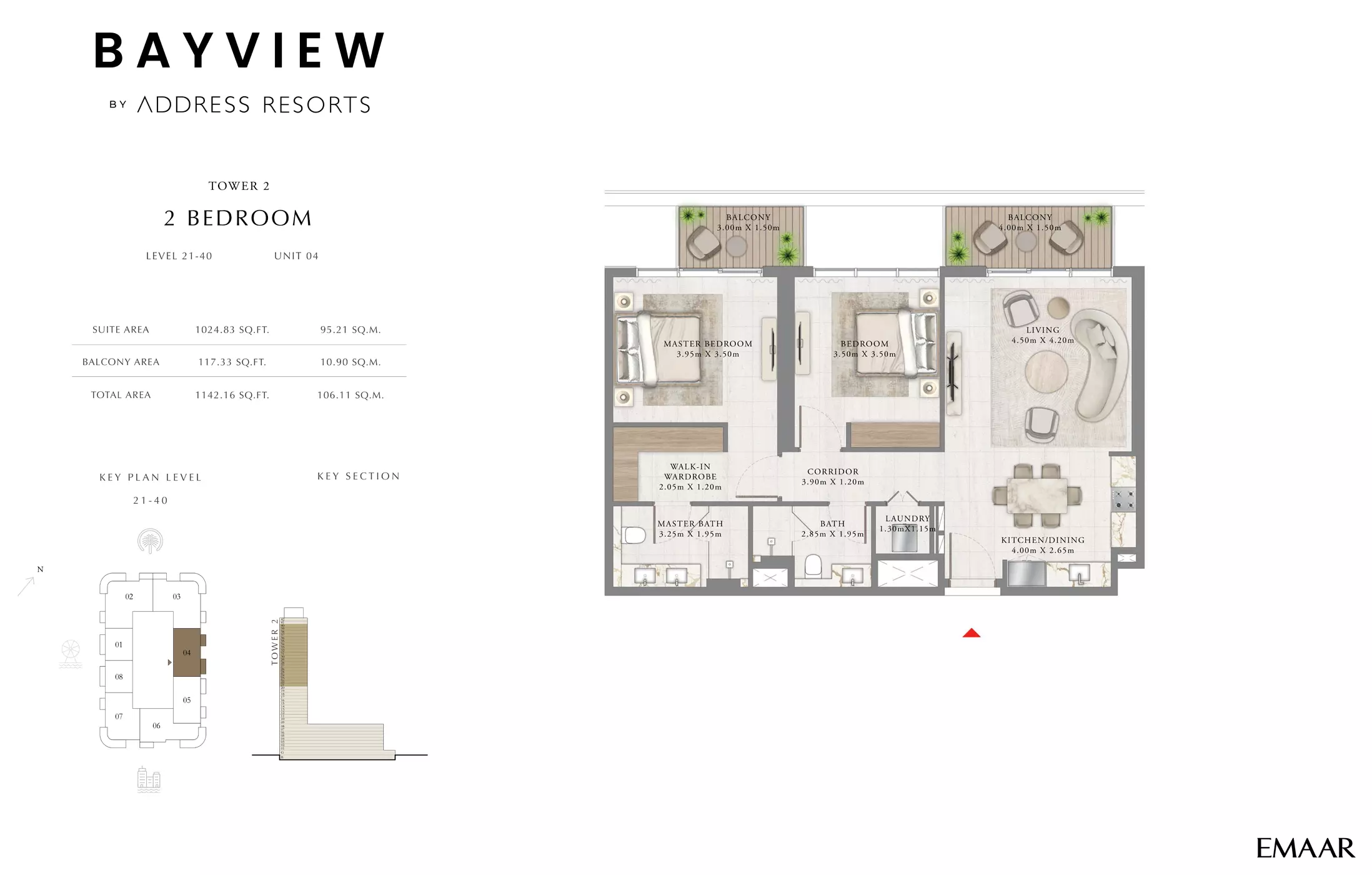 Bayview By Emaar Unit 4, Level 21-40, 2 beds