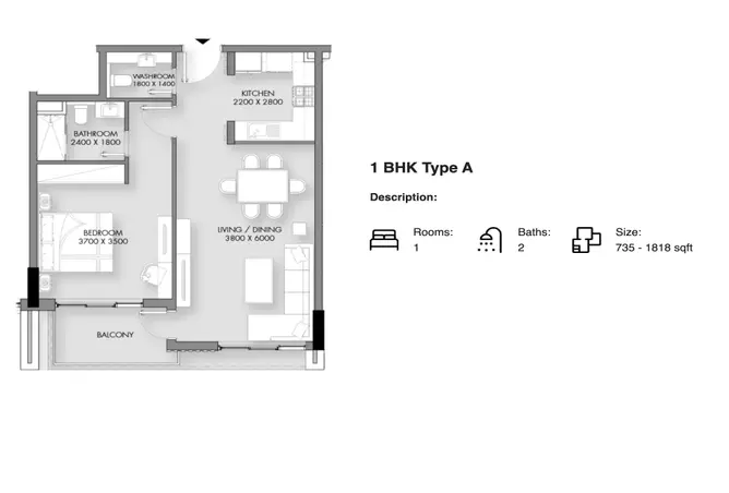 Cavara Circle — 1BR floor plan