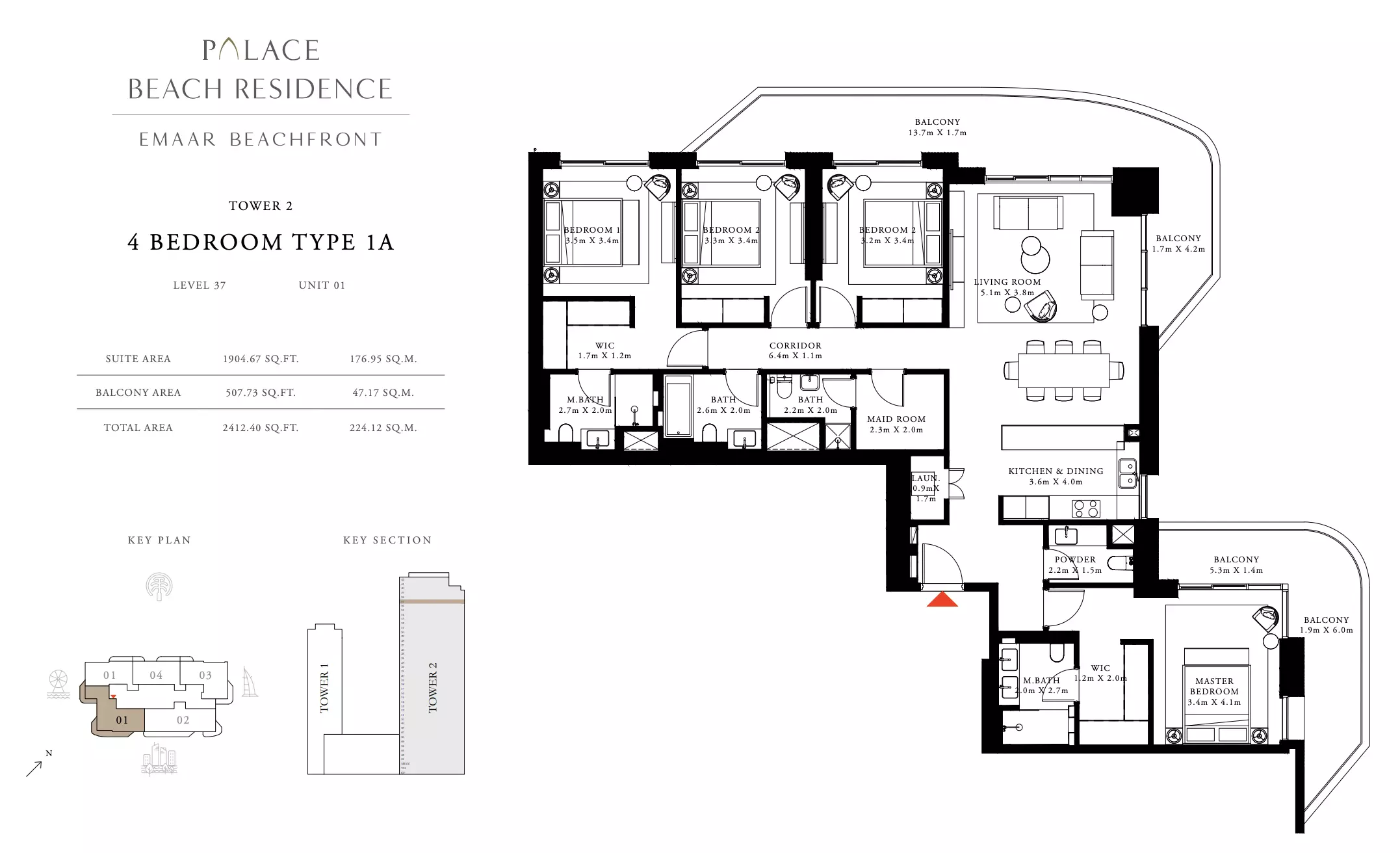 Palace Beach Residence Type 1A, 3 beds