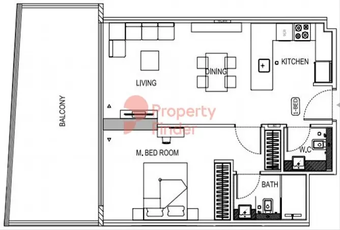 Binghatti Orchid — 1BR floor plan